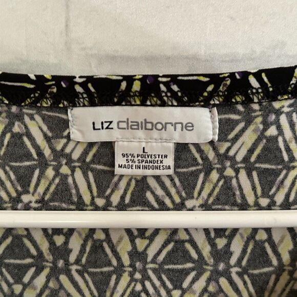 Liz Claiborne Black and Green Design Blouse, Large - Picture 5 of 6